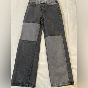 Colorblock black and gray straight jeans